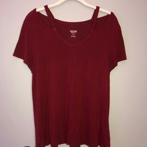 red off the shoulder top